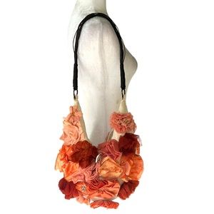 Chan Luu Vintage Floral Rosette Flower Beaded Velvet Shoulder Bag